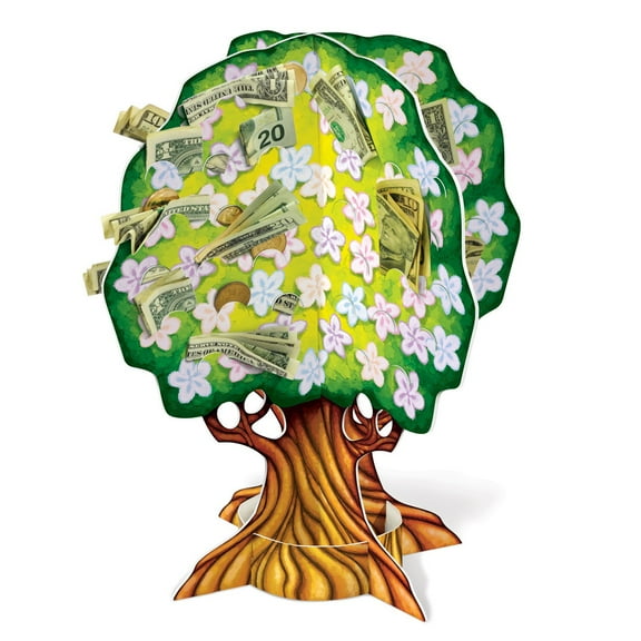 Party Central Club Pack of 12 Green and Yellow 3D Money Trees with Pastel Flowers Table Centerpieces