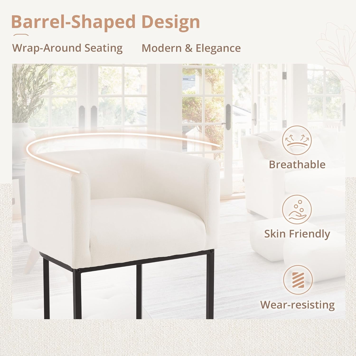 Dycanpo 27" H Modern Bar Stools Set of 4 with Back and Arms, for Home Kitchen, Beige