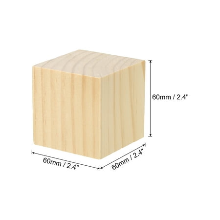 Uxcell 2.4 Inch Unfinished Wooden Blocks, 5 Pack Natural Wood Cube Square  Wood Blocks for DIY Craft 