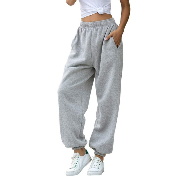 Pantalons de Jogging Taille Élastique Casyal Femmes Sport Pantalons de  Survêtement Longs Pantalons Baggy Couleur Unie