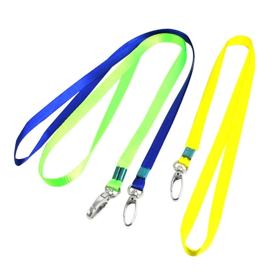 Unique Bargains 3 Pcs Blue Green Yellow Nylon String Keys Card Holding Neck Lanyard 16.1" Long