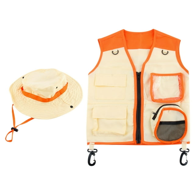 Xihbxyly Conjunto de Chaleco de Explorador, Disfraz de Aventura Al Aire Libre, Incluye Sombrero y Chaleco, Ideal para Explorar La Naturaleza, Divertido para Niños de 3 Años En Adelante, Lavable a Máq
