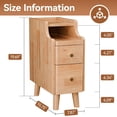 thumbnail image 5 of Narrow Nightstand Set of 2, Pre-Assembled Solid Wood Small Skinny Night Stand with Drawers, Open Sliding Shelf, Mid Century Modern Slim Bedside Table for Bedroom, End Side Table, Natural Oak, 5 of 8