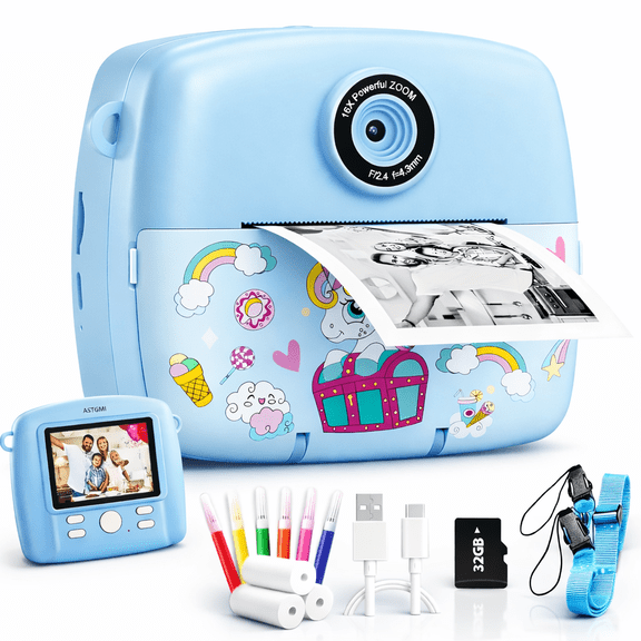 EACOPOL Kids Digital Camera with 32GB SD Card, 12MP Photo & 1080P Video, Cute Unicorn Case, 2.4" IPS Screen, Games, Filters & Frames, Rechargeable Toy Camera for Girls & Boys Ages 3–10