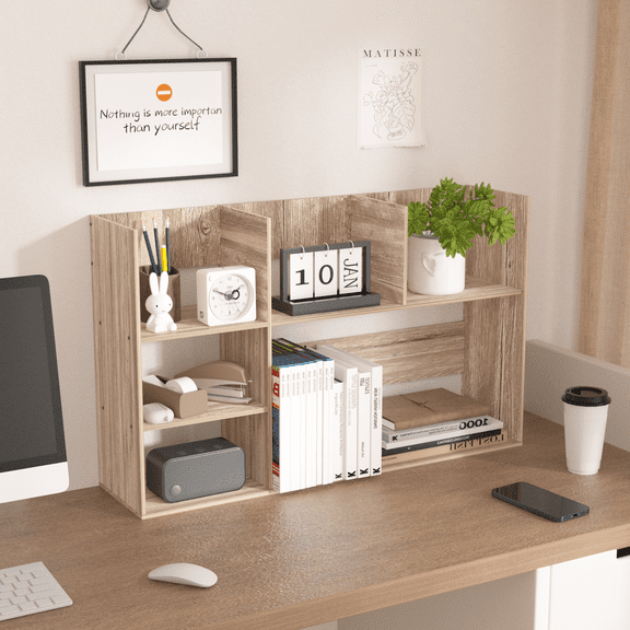 TY Arts & Culture Desktop Organizer Office Storage Rack Large Shelf for Home Office Bathroom Natural