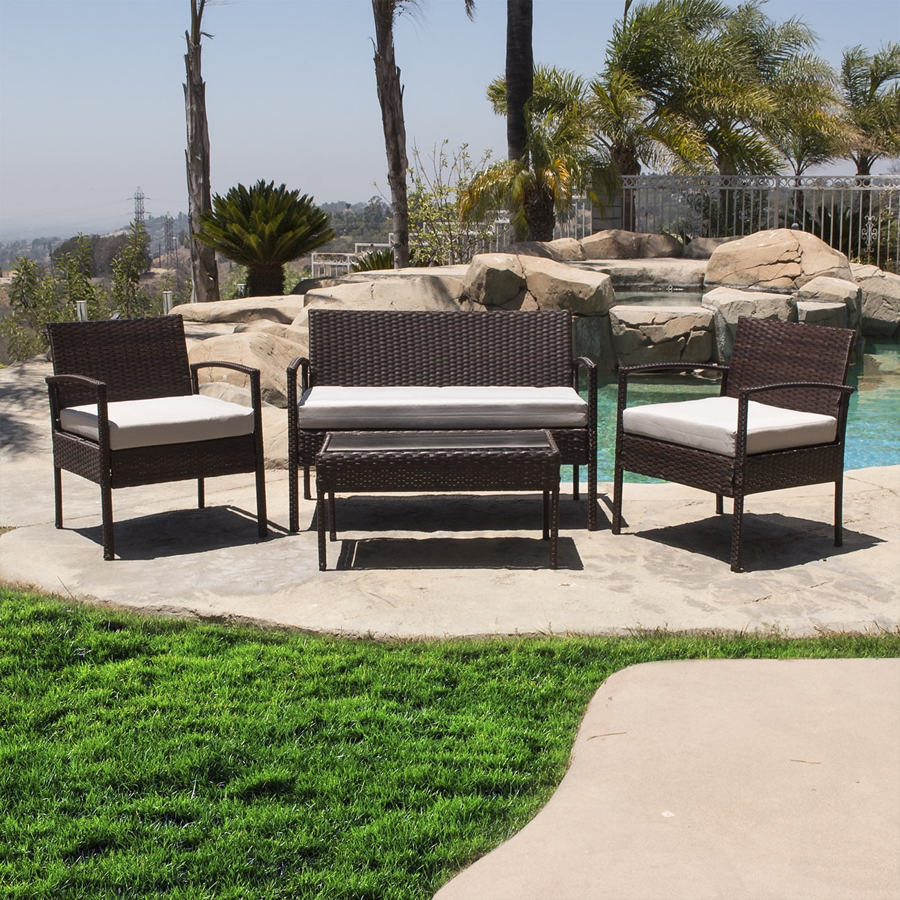 BELLEZE 4 Piece Patio Outdoor Rattan Patio Set 4 PC ...