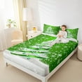 thumbnail image 4 of Manfei Green Christmas Tree Queen Sheet Sets, Christmas Snowflake Flat Sheet, Western Winter Festival Queen Fitted Sheet, Ultra Soft Home Decor, 4pcs, 4 of 7