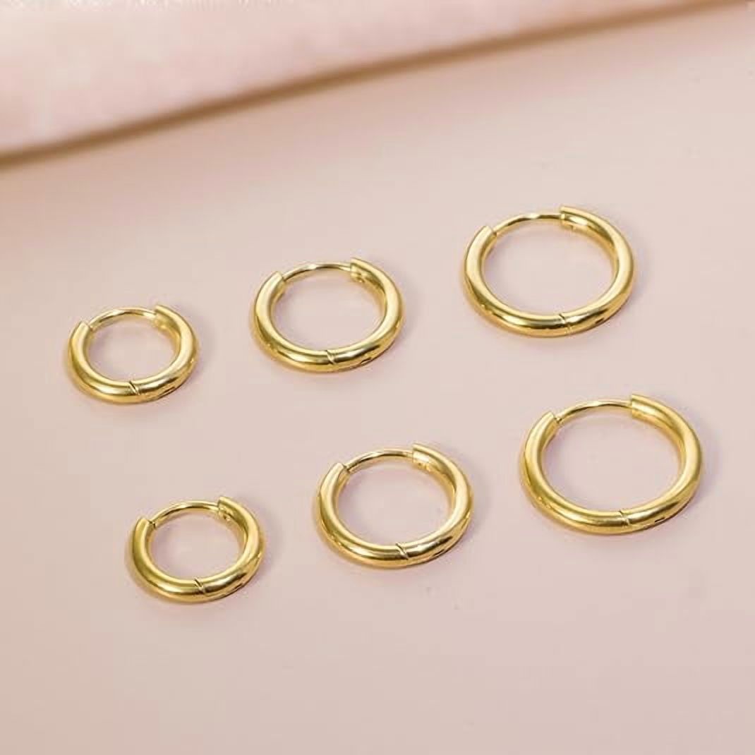 Knubmt 12 Pairs 316L Stainless Steel Earring Set 14K Gold Plated Hoop Earrings Flat Back Stud Earrings for Women Men, Gold