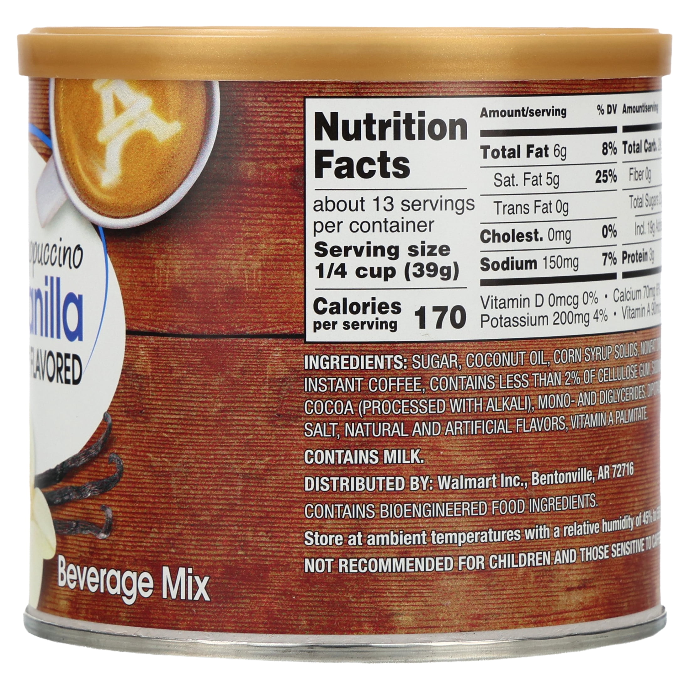 Great Value French Vanilla Cappuccino Coffee House Beverage Liquid Drink Mix, 16 oz Canister