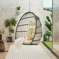 thumbnail image 2 of Hammock Chair, Foldable Rattan Hanging Chair with Cushion, Comfy Swing Chair, Modern Egg Chair for Indoor Outdoor Bedroom, Load 280Lbs, Khaki and Yellow, 2 of 7