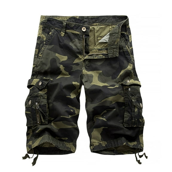 MSJUHEG Mens Shorts Men'S Shorts Loose Work Clothes Camouflage Shorts Large Multi Pocket Five Point Pants Shorts Men Army Green 29