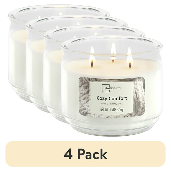(4 pack) Mainstays 3-Wick Scented Glass Jar Candle, Cozy Comfort, 11.5oz.