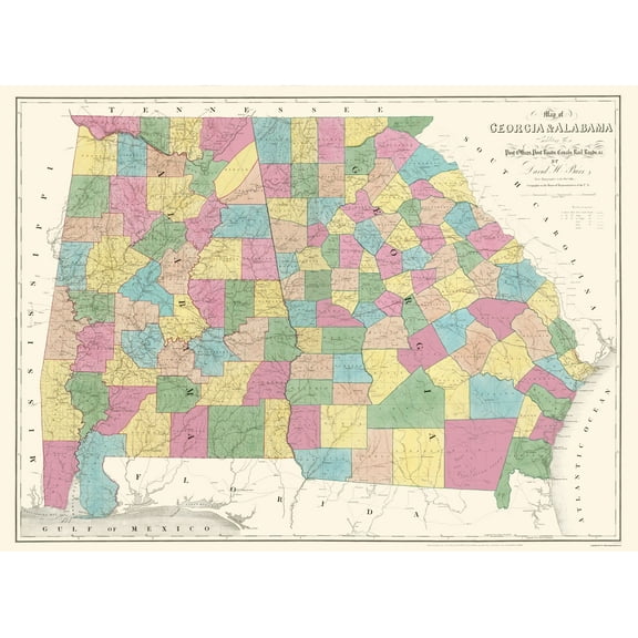 Historic State Map - Georgia Alabama - Burr 1839 - 23 x 31.41 - Vintage Wall Art