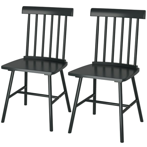 HOMCOM Dining Chairs Set of 2, Nordic Rubber Wood Kitchen Chairs, Black