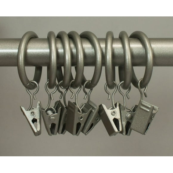 Urbanest 1" Metal Curtain Rings With Clips, Set Of 8, Pewter