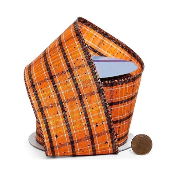 Glitter Orange Wired Halloween Ribbon - 2 1/2 inch x 10 Yards, St. Patrick's Day, St.Paddy's, Orange, Yellow & Black Plaid, Easter, Spring, Fall, Thanksgiving, Christmas, Wreat