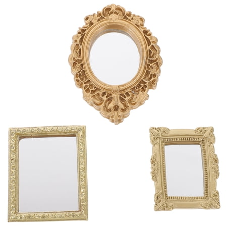 BESTYASH 3Pcs Miniature Mirror for Dollhouse Golden Plastic Square for Friends