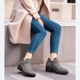 thumbnail image 2 of Ecetana Women's Chunky Low Heel Ankle Boots Round Toe Leather Western Short Booties with Side Zipper, 2 of 7