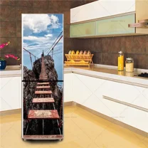 3D Fridge Sticker Customizable Size Landscape Poster Vinyl PVC Waterproof Kitchen Refrigerator Books