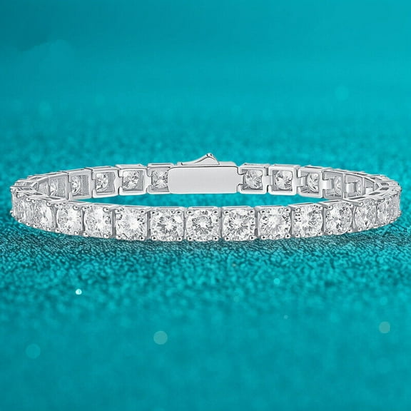 14K White Gold Plated Round Cut Natural Moissanite 9Ct Diamond Bracelet