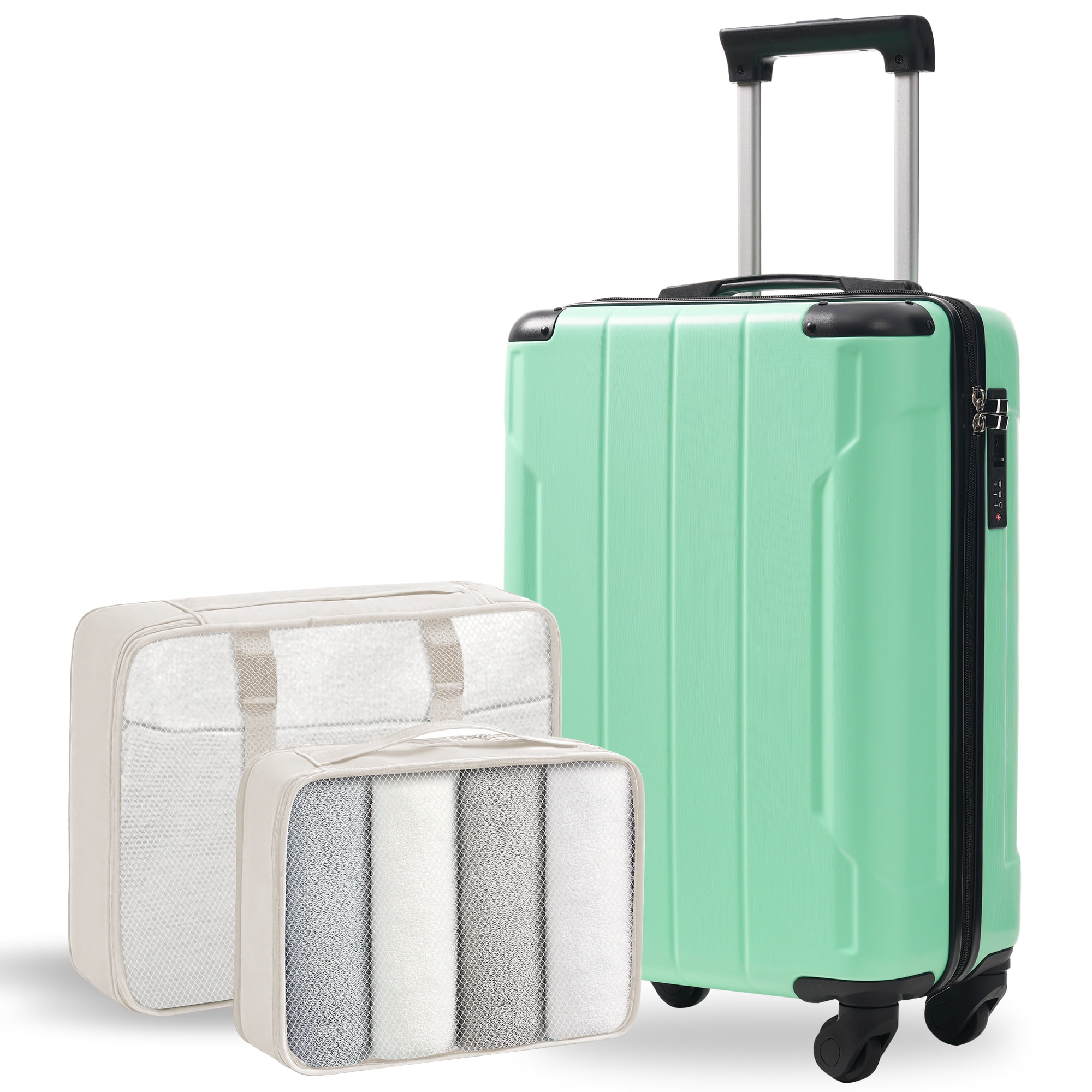 20-Inch Hardshell Carry-On Luggage, Lightweight Durable ABS Suitcase with Spinner Wheels, Built-in TSA Lock, 2 Packing Cubes, Creamy Green