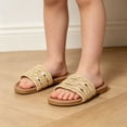 thumbnail image 3 of SGMVNU Girls Sandals Braid Strap Open Toe on Flat Dress Shoes Little/Big Kids Slides Summer Beach Casual Sandals, Size 9-9.5 Years, Beige-3, 3 of 10