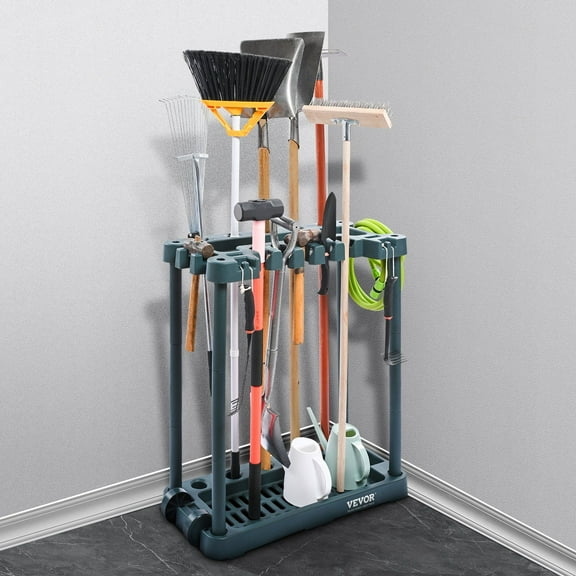 Heavy-Duty Garden Tool Organizer, 10-Slot Tool Rack for Garage Shed Storage, Holds Long-Handled Rakes Brooms Shovels, PP Yard Tool Stand for Outdoor Organization