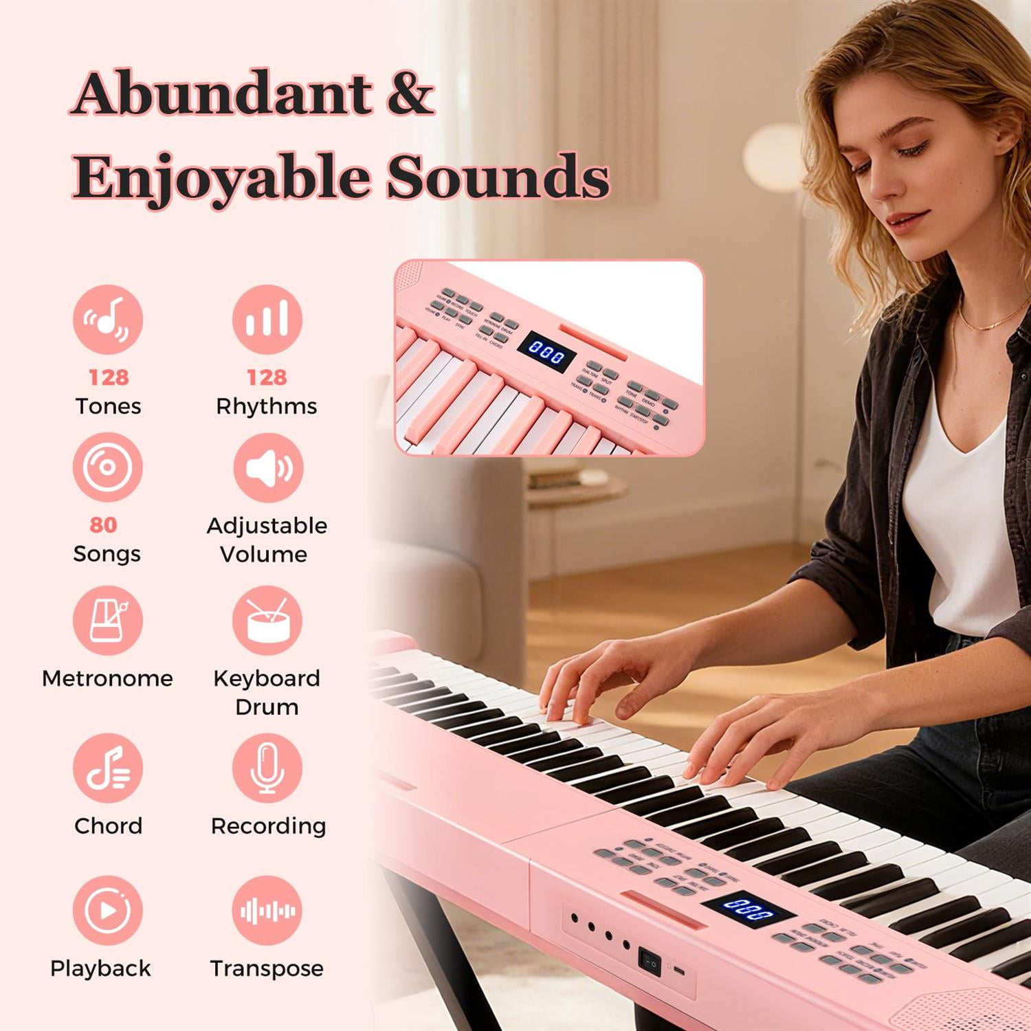 Demi Bonn Home & Stage 88-Key Keyboard Piano Set, 800 Timbres & 600 Rhythms, Adjustable Stand, Black