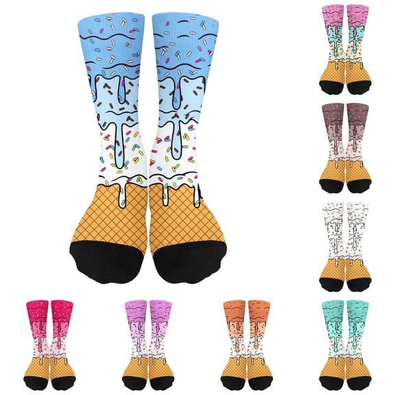 JCCXIN Toddler Baby Boys Girls Crew Socks Cotton Ice-Cream Graphic Athletic Socks Football Basketball Breathable Outdoor Sports Socks Soft Home Everyday Wear,Blue,7-12 Years