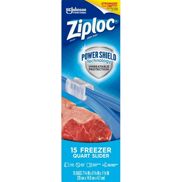 Ziploc Brand Slider Freezer Quart Bags with Power Shield Technology, 15 ...