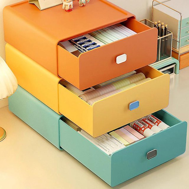Cajón de almacenamiento apilable de escritorio de 3 uds., caja de almacenamiento de suministros de oficina, caja de almacenamiento de artículos ZefeiWu 8390614351462