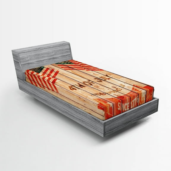 Ambesonne 4th of July Fitted Sheet, Wooden Planks Flag, Twin Size, Multicolor