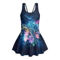thumbnail image 4 of Uourmeti Girls Sleeveless Skirted One-Piece Swimsuit - Cosmic Sea Turtle & Floral Print, Quick Dry Stretch Swim Dress for Beach & Pool, 3-13 Years, 4 of 8