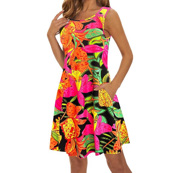 VUPSGEZ Summer Casual Dress Women'S Floral Camo Print Spring Summer Loose Casual Round Neck Camisole Sleeveless Vest Pocket Dress Swimsuit Beach Cover Up Summer Wrap Dresses For Women(Camouflage,XXXL)