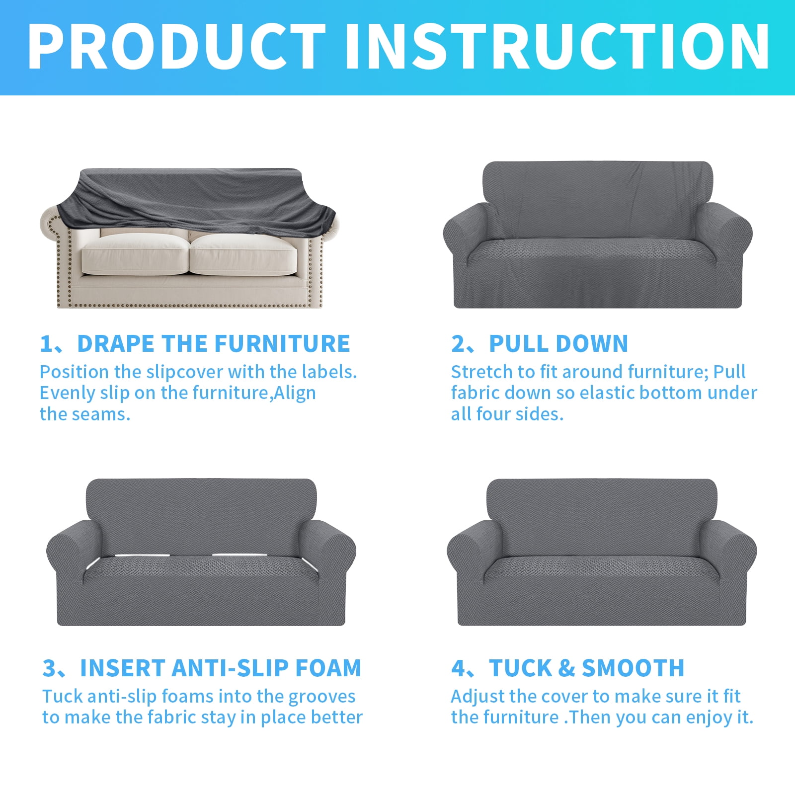 Stretch Loveseat Sofa Cover Slipcover,Couch Covers for 2 Cushion Couch Sofa (57"-72.8") Furniture Protector Sofa with Elastic Bottom for Kids,Dog, Jacquard Pattern, Dark Gray