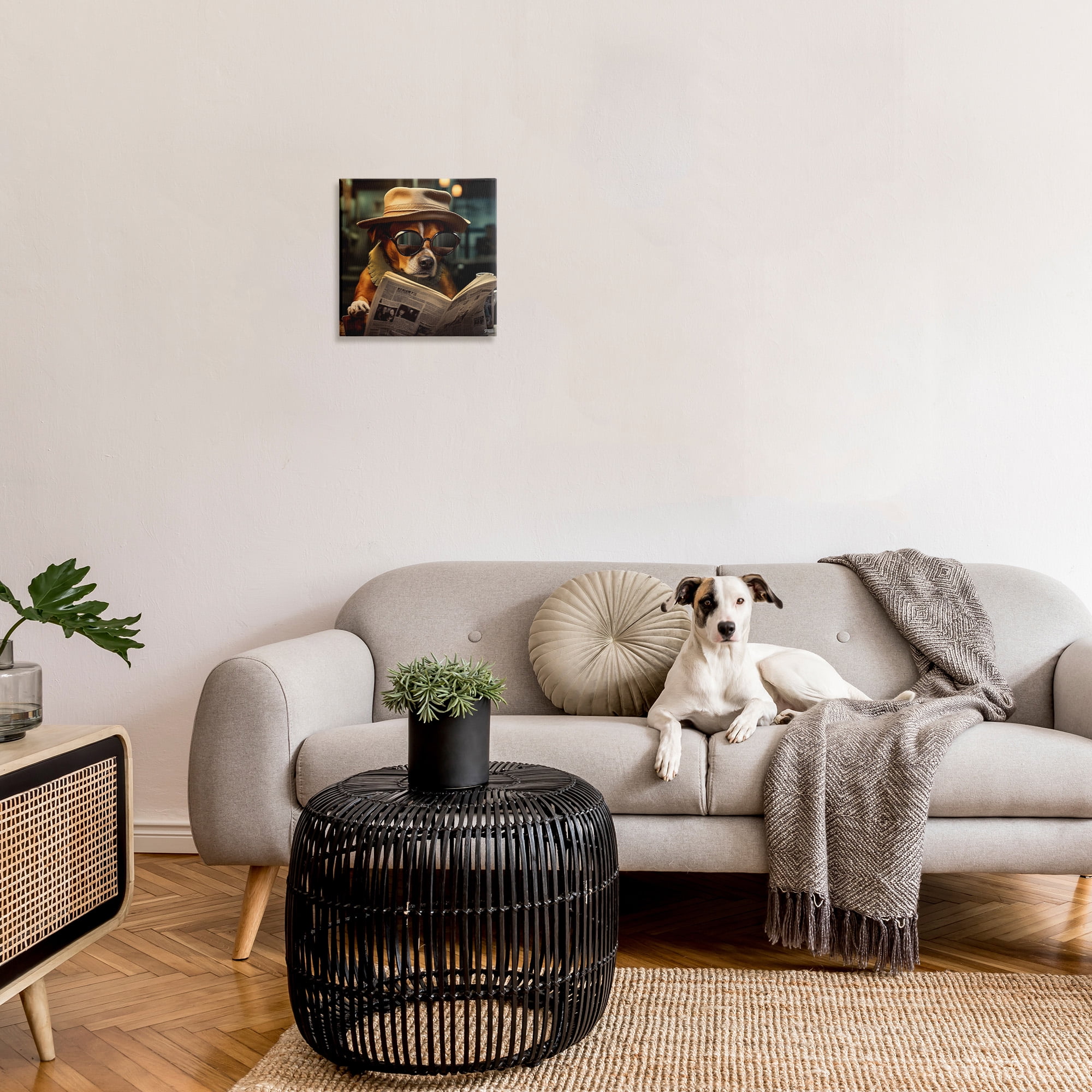Stupell Industries Dog Reading Newspaper Animals & Insects Painting Gallery Wrapped Canvas Art Print Wall Art, 17 x 17