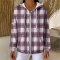 thumbnail image 6 of ZUKMRJPC Womens Zip Up Hoodie Long Sleeve Vintage Plaid Knitted Cotton Outwear Fall Winter Lightweight Hooded Sweatshirt with Pockets, 6 of 7