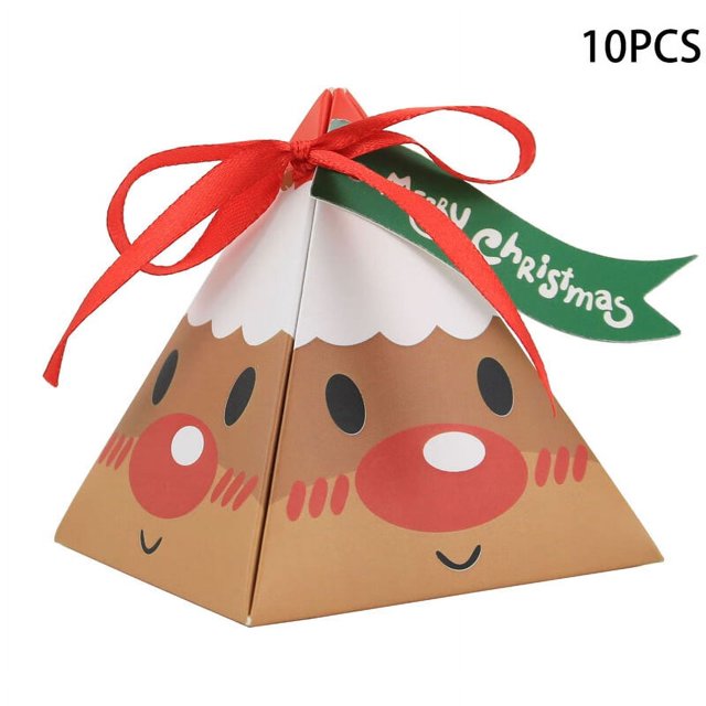 10pcs Triangle Christmas Paper Box Santa Claus Cookies Candy Gift Packaging Box