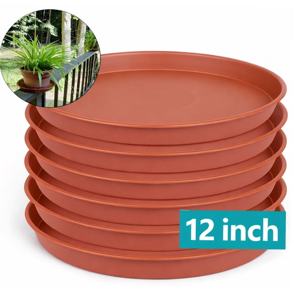 FORICOM 6 Pcs Flower Pot Saucers -12Inch Plastic Plant Saucer for Outdoors & Indoors - Traditional Design Plant Pot Trays for Water Drainage - Durable & Stylish Round Plant Tray(Terracotta)