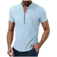thumbnail image 2 of QATAINLAV Mens Henley Shirts Casual Jacquard Short Sleeve T Shirts Button Down V Neck Slim Fit Athletic Shirts Summer Beach Tops Blue S Mother's Day Gifts, 2 of 8
