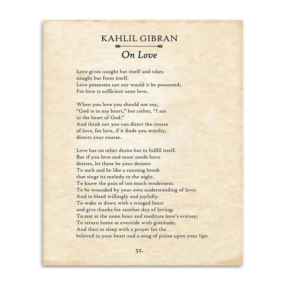 Poster Kahlil Gibran On Love  Poster Romantic Quote Wall Art poster  Vintage Poetry for Bedroom Living Room poster