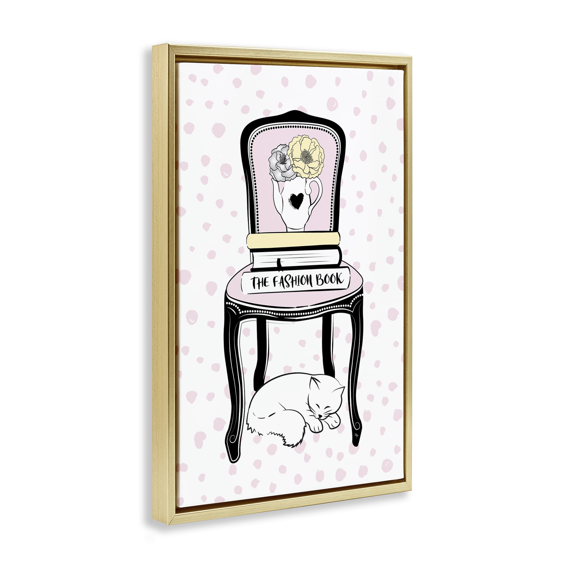 Stupell Industries Fashion Book on Chair Animals & Insects Painting Gold Floater Framed Art Print Wall Art, 17 x 25