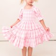 thumbnail image 4 of FYMNSI Mommy and Me Pink Plaid Tiered Dress Half Sleeve Spring Summer A-Line Dress Tea Party Ruffle Dress Family Matching Outfit Mom-S Plaid, 4 of 6