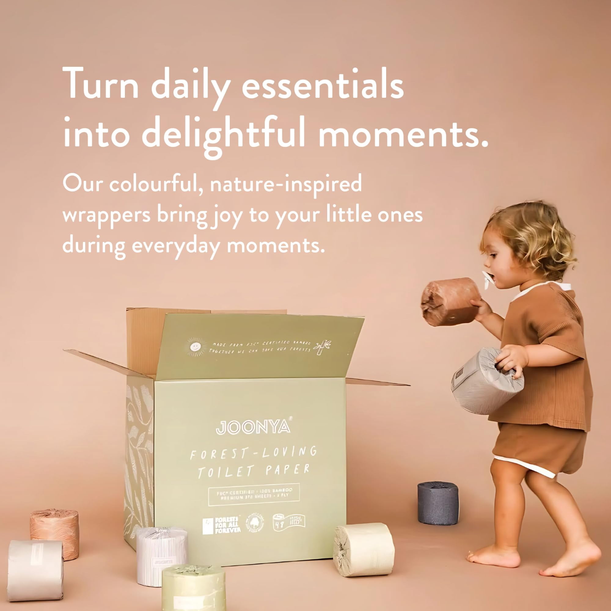 Joonya Bamboo Toilet Paper | 48 Double Length Rolls (370 Sheets) | Pillowy Soft, Ultra Strong | 100% FSC Certified Bamboo