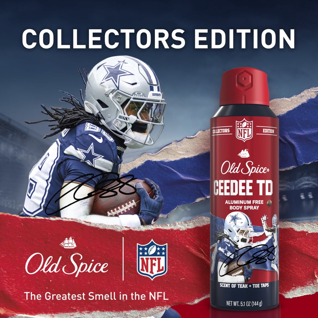 Old Spice Men's Aluminum Free Deodorant Body Spray, NFL Collection, CeeDee Lamb TD, Teak + Toe Taps, 5.1oz