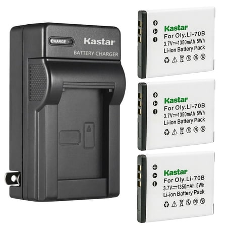 Kastar 3-Pack Battery and AC Wall Charger Replacement for Olympus Li-70B Battery Li-70C Charger Olympus D-700 D-705 D-710 D-715 D-745 FE-4020 FE-4040 FE-5040 VG-110 VG-120 VG-130 Cameras