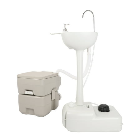 Zimtown Garden Wash Sink And Toilet Combo 5 Gallon 20l Toilet 2 5 Gallon 10l Hand Wash Basin Sanitary Ware For Camping Rv Hdpe With Towel