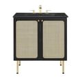 thumbnail image 1 of Pemberly Row 30" Wood & Rattan Bathroom Vanity with Adjustable Shelf in Black, 1 of 16