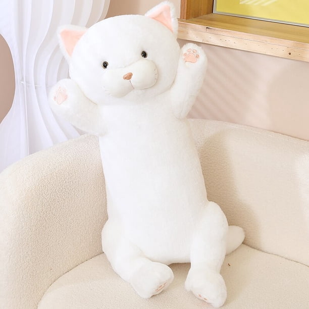 Cute Plush Choc Cat Long Pillow Plush Toy Stuffed Soft Fluffy Cat Sleeping Pillow Sofa Cushion Nice Doll Toys for Girls Kid GiftWhite75cm Deng Xun unisex