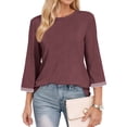 thumbnail image 2 of MOSHU Womens Tops 3/4 Length Sleeve Crew Neck Shirts with Ribbed Cuffs Summer Casual Blouses, 2 of 9